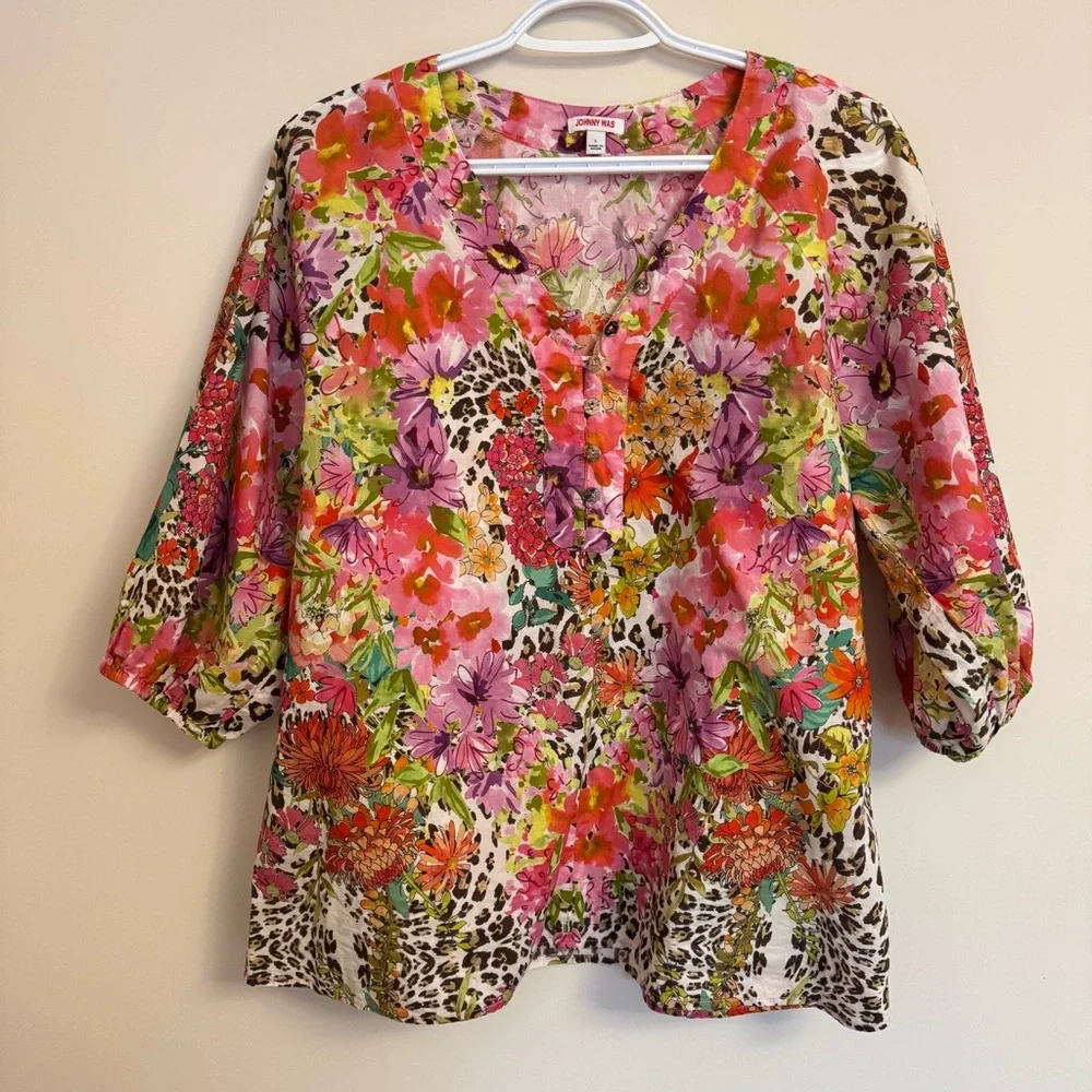JOHNNY WAS 2 Piece Wild Garden Blouse and Short Set - Women’s Large - Picture 6 of 16